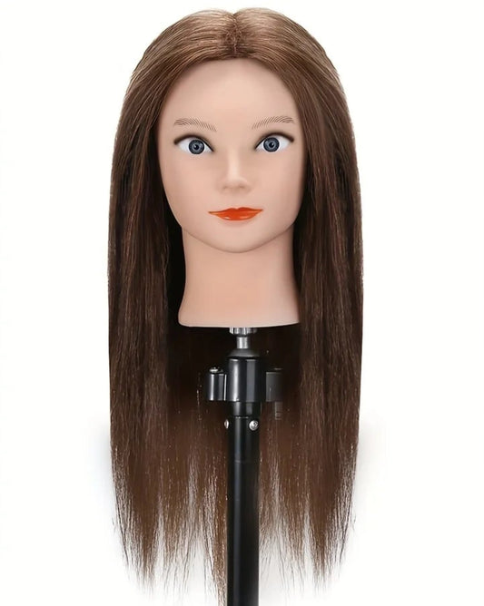 100% Real Hair Training Mannequin Head - 22-24 Inch, Thick 180% Density for Hairdressing, Styling, and Teaching Practice