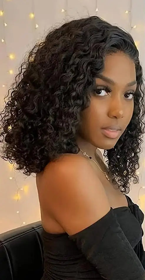 Short Curly Lace Front Wig – 100% Hair, Transparent Swiss Lace, Natural Look, 4-16 Inch