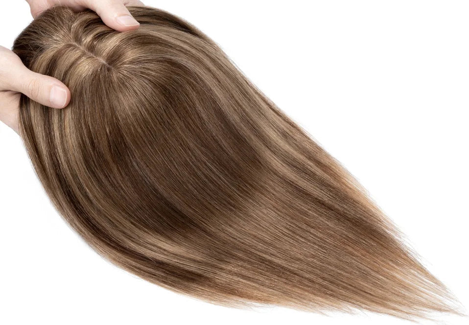 100% Human Hair Topper with Bangs – Natural Silk Base, Multiple Colors & Lengths