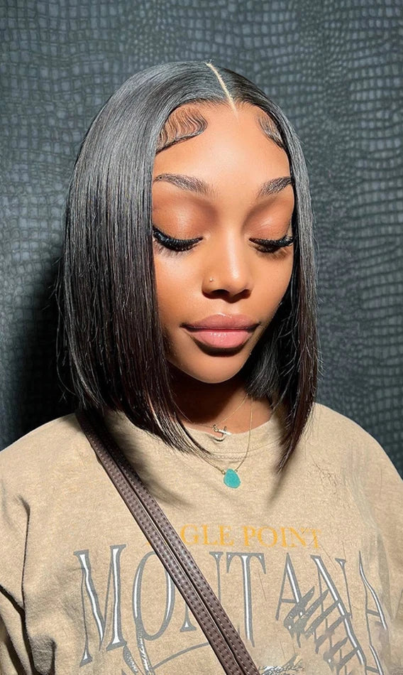 Straight Lace Front Bob Wig – 100% Human Hair, 13x4 & 4x4 HD Glueless Options, 8-14 Inches, 180%-200% Density