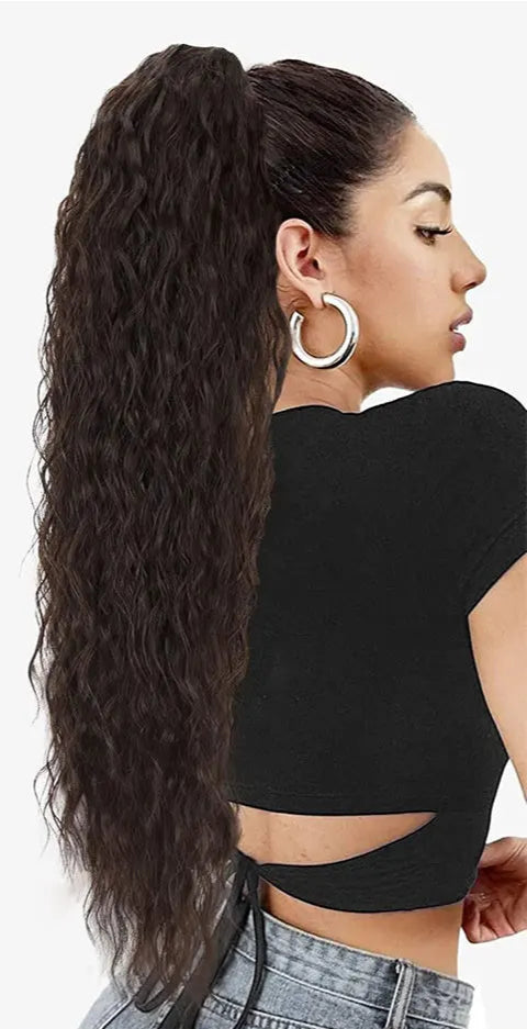 32-Inch Corn Wave Highlight Drawstring Ponytail – Natural-Looking Synthetic Extension