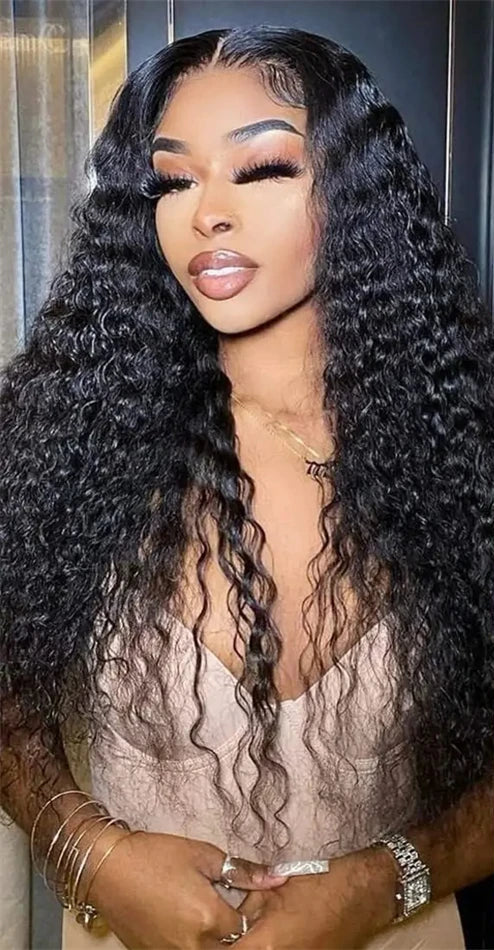 Pre-Plucked Lace Front Wig – 100% Hair, Curly Texture, 26+ Inch, Transparent Lace, Natural Black