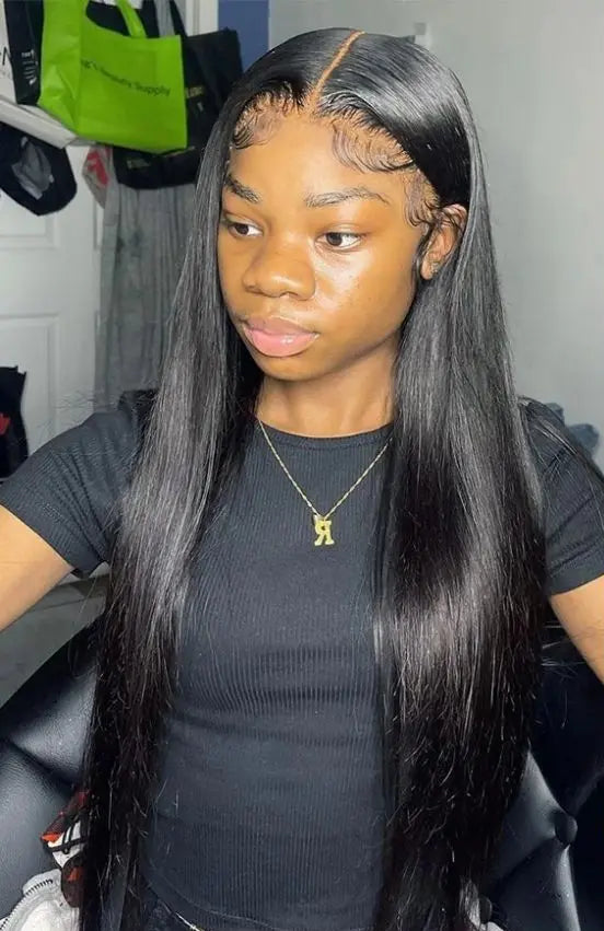 Long Straight Human Hair Lace Wig – 26+ Inches, Hair, Transparent Swiss Lace, Multiple Lace Sizes