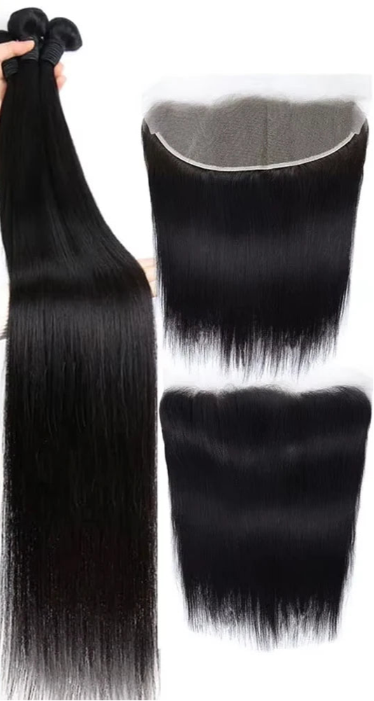 Lovingme 100% Straight Hair Weft & Closure – 12-30 Inches, Tangle-Free, Curly & Dyeable