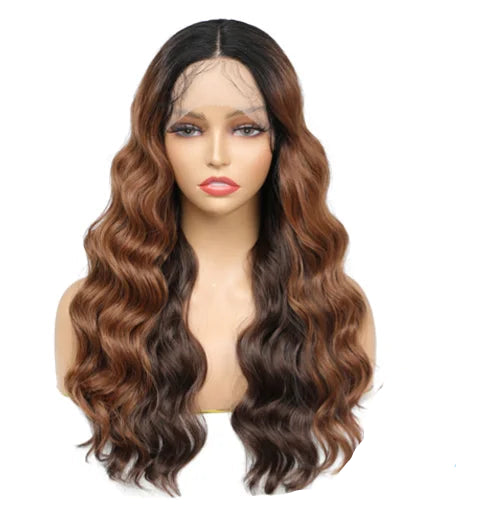Natural Brown Ombre Medium Long Wig – 130% Density, Heat-Resistant Lace Front & Non-Lace Options
