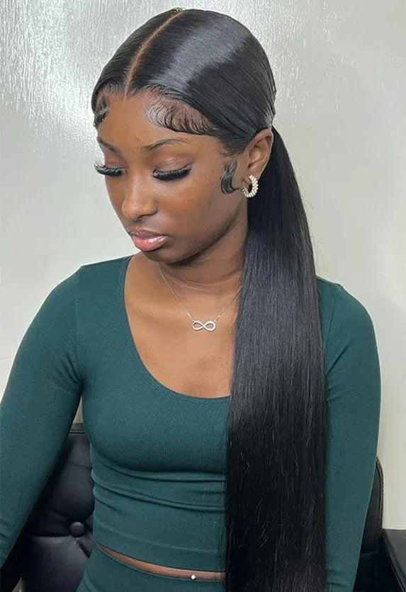 360 Full Lace Bone Straight Wig – Long 26+ Inches Human Hair, Pre-Plucked Hairline