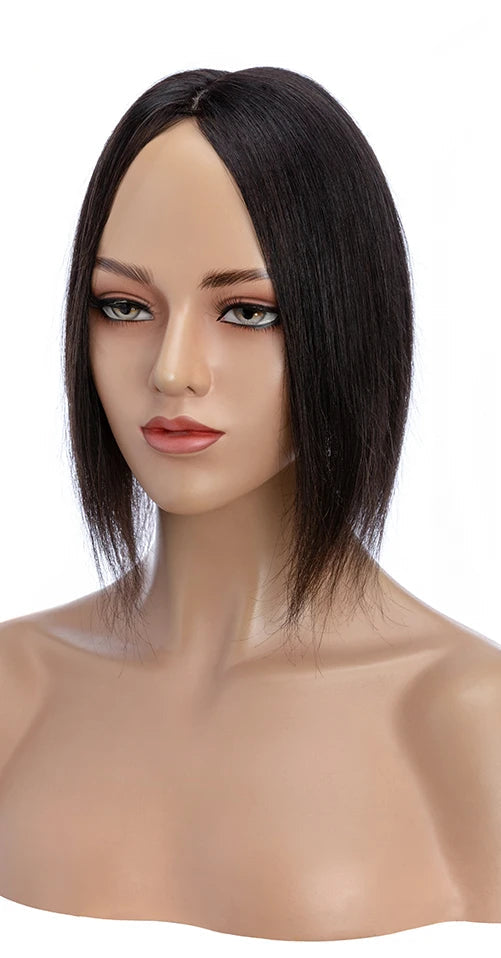 100% Indian Human Hair Topper with Silk Base - Natural Straight, Tangle-Free & Lightweight