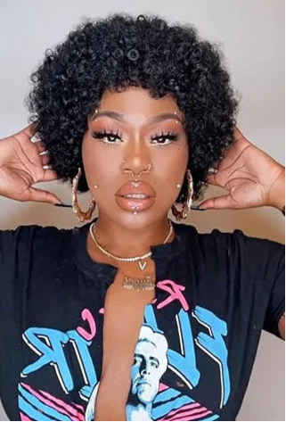 Short Jerry Curl Wig – 100% Virgin Human Hair, Afro Kinky Curly Wig with Bangs, 6-Inch Bob Style
