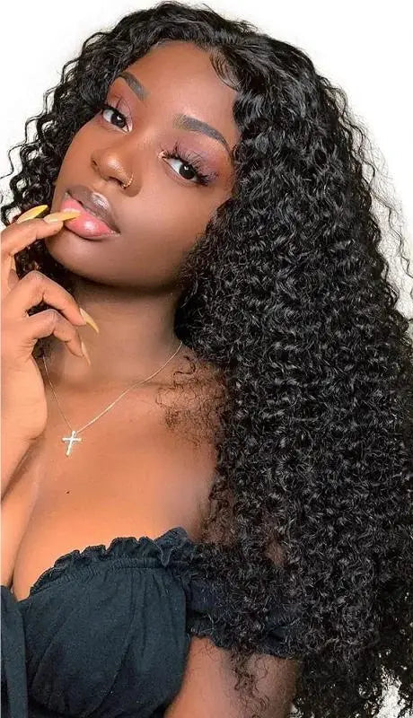 Deep Wave Lace Front Wig – 18-24 Inch, Swiss Lace, 200% Density, Natural Off-Black