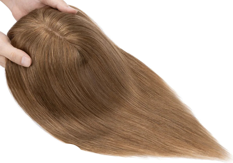 100% Human Hair Topper with Bangs – Natural Silk Base, Multiple Colors & Lengths