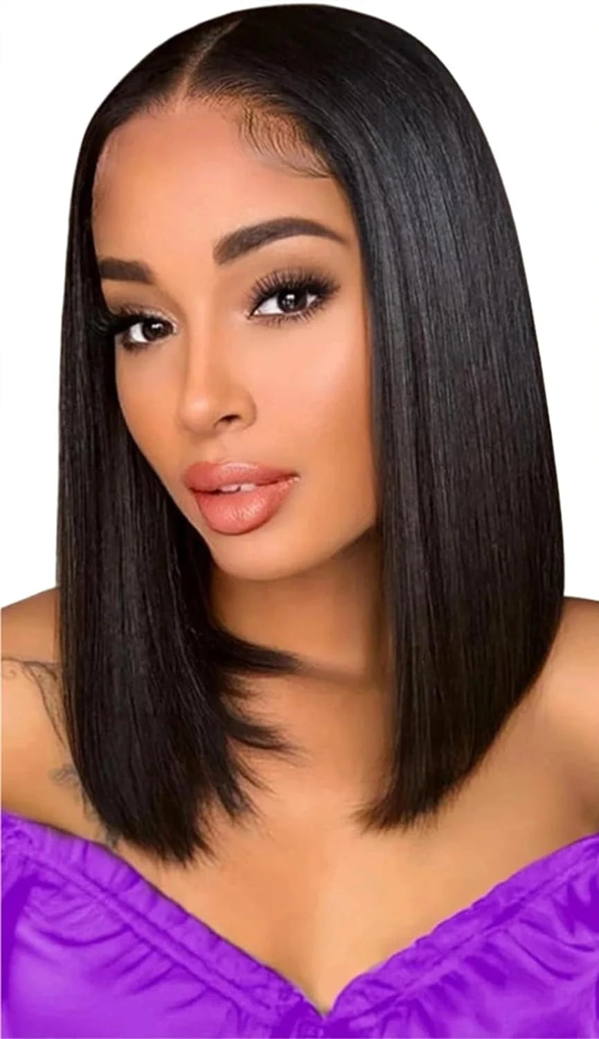 Natural Black Straight Bob Wig – 13x4 Transparent Lace Frontal Human Hair, Short Length, 180%-200% Density