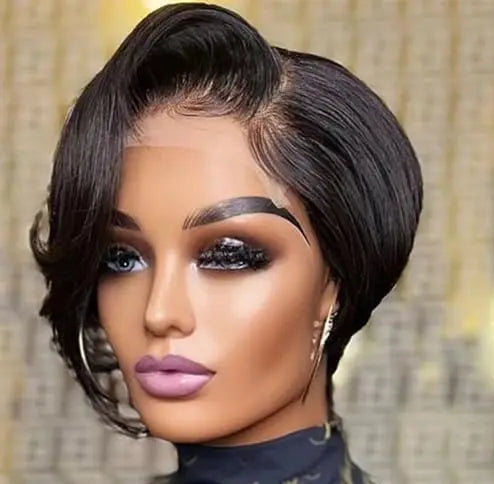 Pixie Straight Lace Front Wig – 100% Human Hair, Swiss Lace, Transparent Lace, Permable, Natural Look