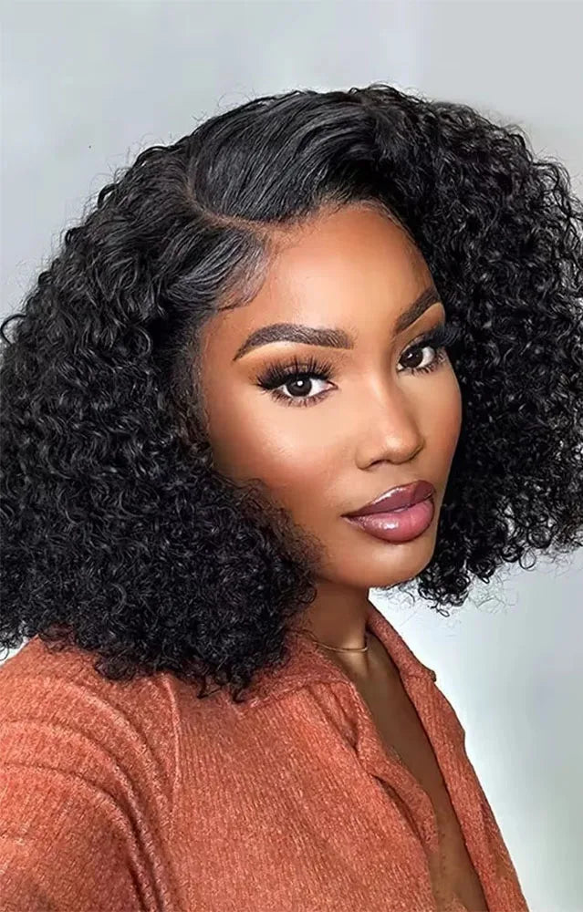 Short Deep Wave Lace Front Wig – 100% Hair with Transparent Swiss Lace