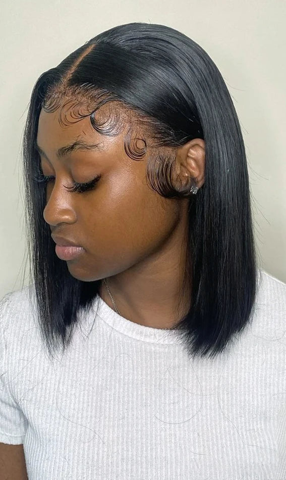 Straight Lace Front Bob Wig – 100% Human Hair, 13x4 & 4x4 HD Glueless Options, 8-14 Inches, 180%-200% Density