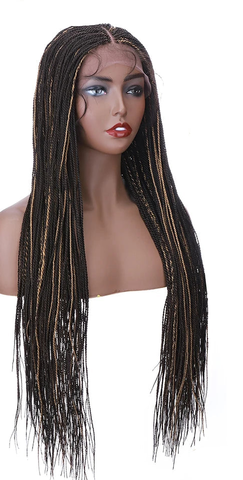 30-Inch Box Braids Lace Front Wig – Senegalese Twist Braided Wig for Women, Heat Resistant Synthetic with Baby Hair
