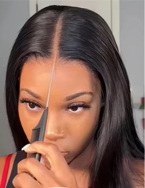 Premium 26+ Inch Straight Lace Front Wig - Natural Black, Swiss Lace, Pre-Plucked, No Shedding, Can Be Permed"