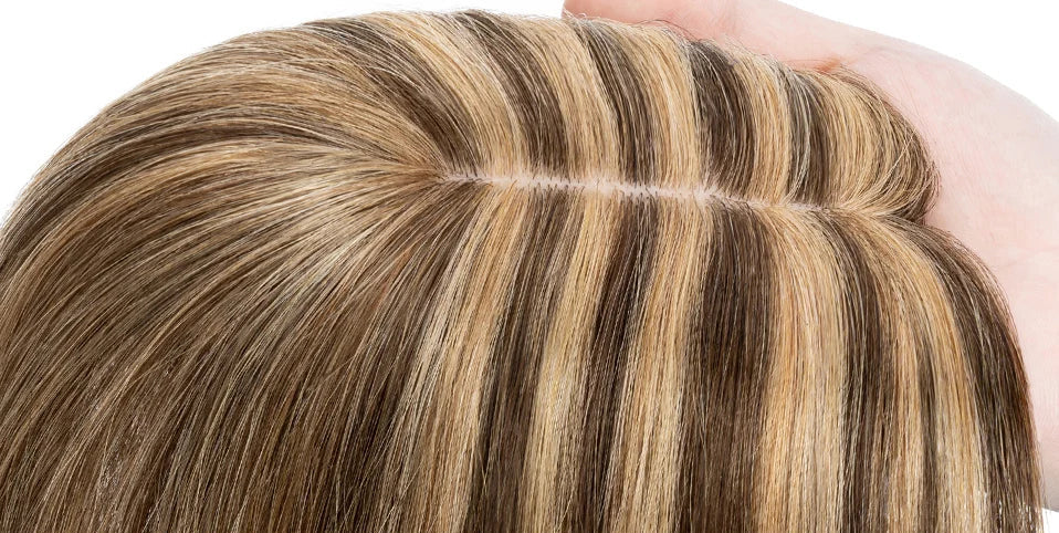 100% Human Hair Topper with Silk Base - Straight Hair, Center Part, Tangle-Free & Natural Hairline