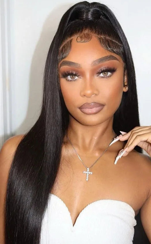 360 Full Lace Bone Straight Wig – Long 26+ Inches Human Hair, Pre-Plucked Hairline