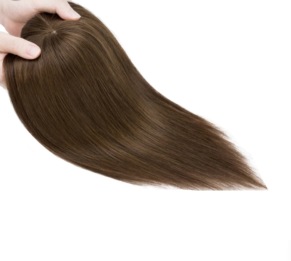 100% Human Hair Topper with Bangs – Lace Base, Natural Straight, Lightweight & Tangle-Free