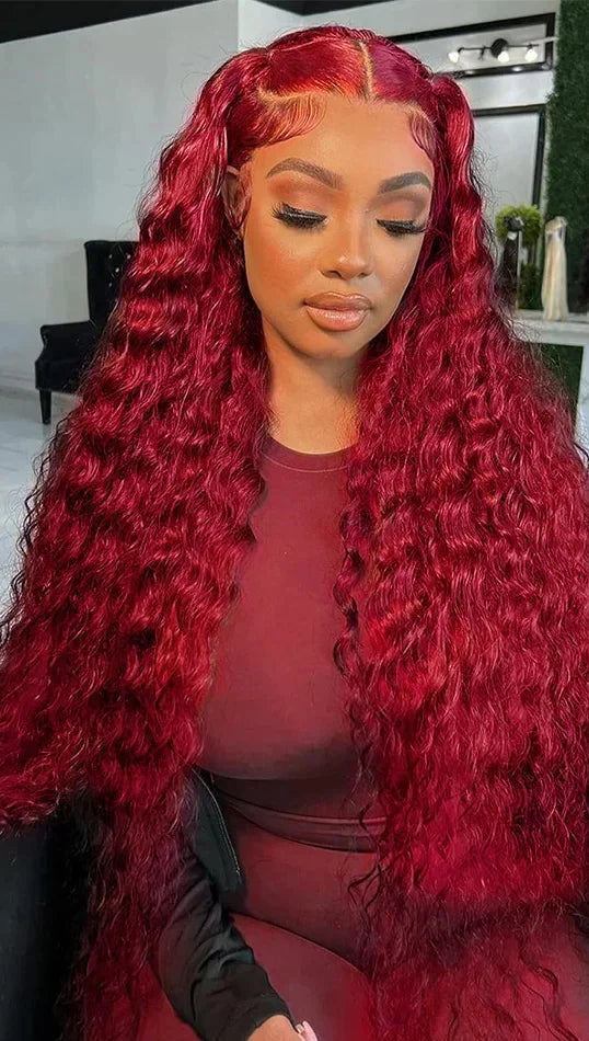 Premium 26+ Inch Burgundy Curly Human Hair Lace Front Wig – 13x4/13x6 HD Lace, Pre-Plucked Hairline