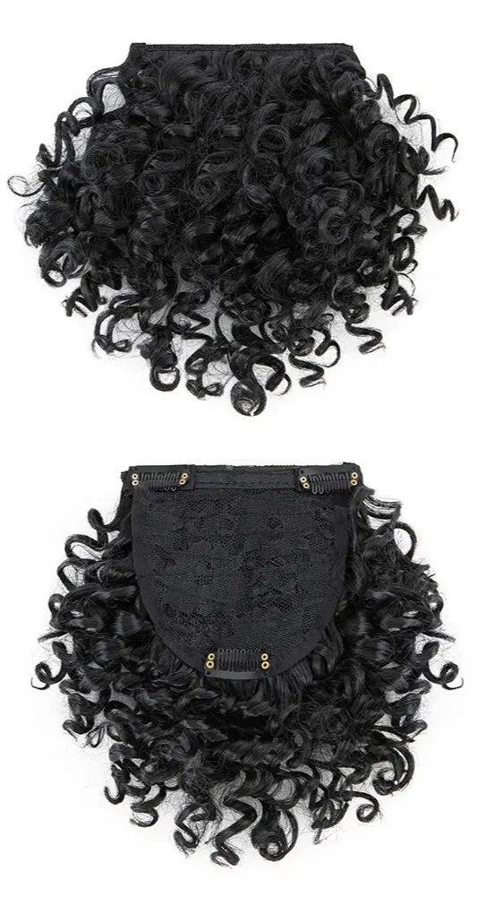 Natural-Looking Afro Clip-In Blunt Bangs – High-Temperature Synthetic Fiber, 6-8 Inch