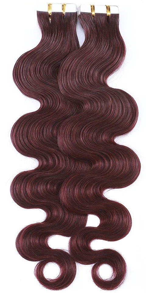 Premium Tape In Hair Extensions – 100% Human Hair, Wavy, Ombre & Piano Colors, 12" to 24", Reusable, Length & Volume Enhancement, Dyeable & Permed