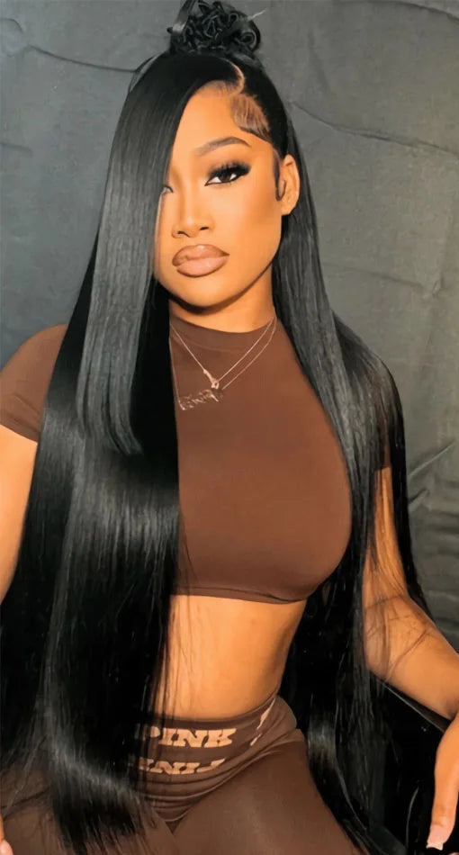 360 Full Lace Bone Straight Wig – Long 26+ Inches Human Hair, Pre-Plucked Hairline