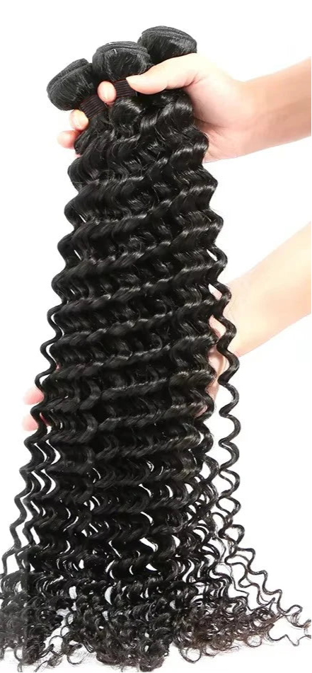 Deep Wave Hair Bundles - 100% Human Hair Extensions, Natural Color, Machine Double Weft