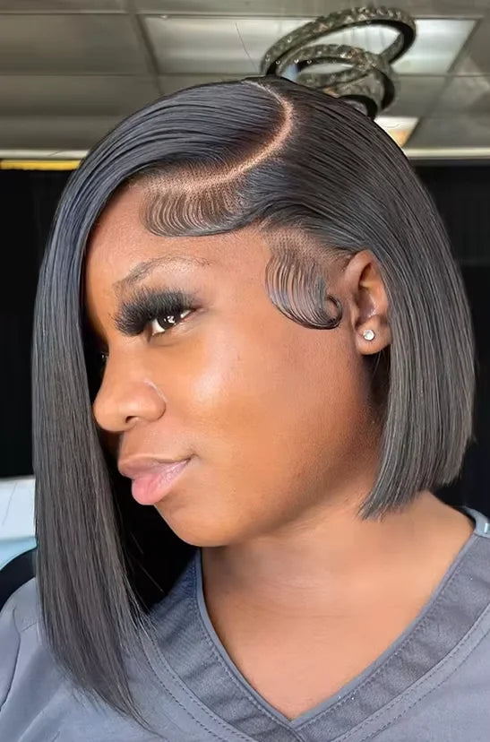 Straight Lace Front Wig – Short Length (4-16 Inch), Transparent Swiss Lace, 100% Human Hair