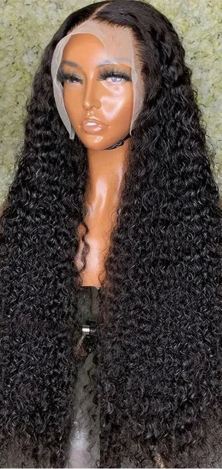 Long Deep Wave HD Lace Front Wig – 100% Hair, 26+ Inch, Hand-Tied, Swiss Lace, Dark Brown Lace