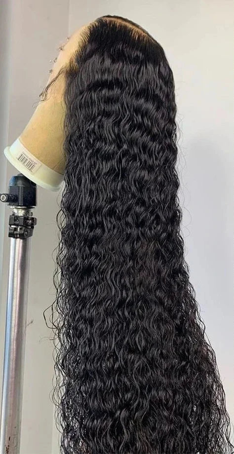 Long Deep Wave HD Lace Front Wig – 100% Hair, 26+ Inch, Hand-Tied, Swiss Lace, Dark Brown Lace