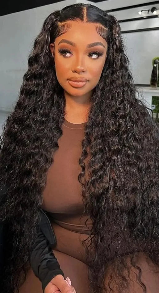 Curly Lace Front Wig – 100% Hair, Pre-Plucked, HD Lace, 26+ Inch, Natural Off Black Color 1B