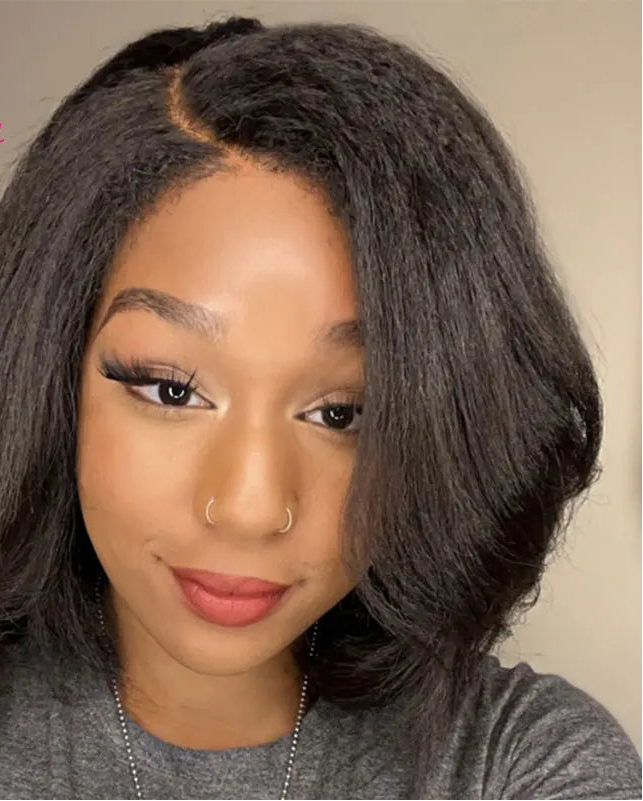 Peruvian Kinky Straight Human Hair Lace Bob Wig – 13*4 Frontal, 10-16 Inch, Swiss Lace, Adjustable Cap