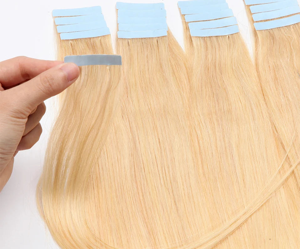 Luxury Tape In Hair Extensions – 100% Real Human Hair, Straight Texture, Black/Brown/Blonde, 16"-24", Thick & Seamless for Volume and Length
