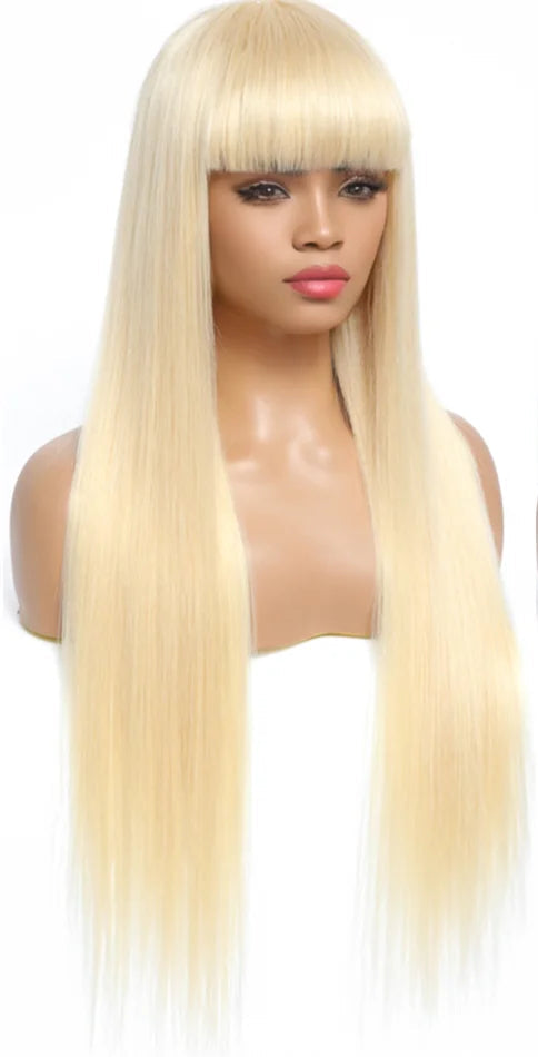 26+ Inch Straight 613 Honey Blonde Human Hair Wig – 180% Density, Dyeable & Long-Lasting