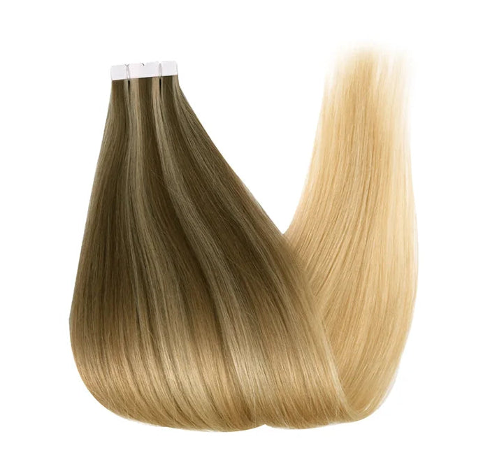 ZURIA Mini Tape-In Hair Extensions - 100% Human Hair, 12-24 Inch, 16 Pcs Straight Silky Extensions