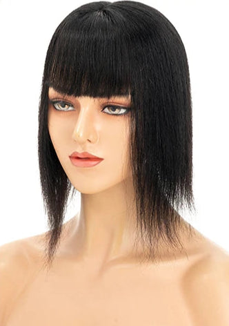 Human Hair Topper with Bangs – Silk Base, 100% Real Hair, Multiple Colors & Lengths