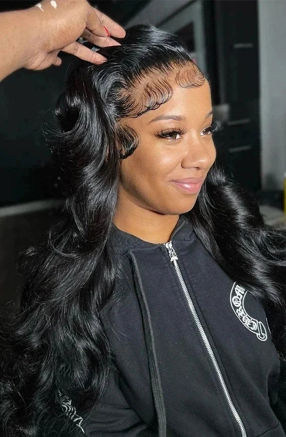 40-Inch Body Wave Human Hair Wig – HD Lace Front, Natural Black, 180-200 Density, Long-Lasting Quality
