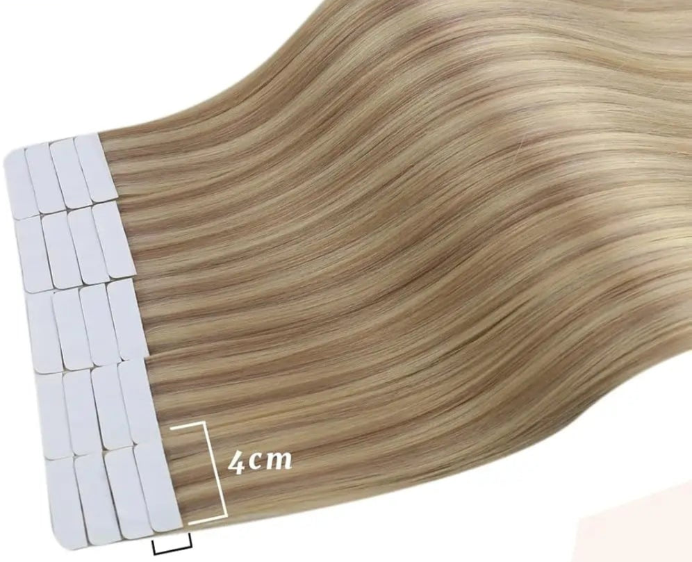 100% Real Human Remy Tape-In Hair Extensions – Straight, Natural Hair – 12-24 Inch, 20 Pieces, Seamless Skin Weft