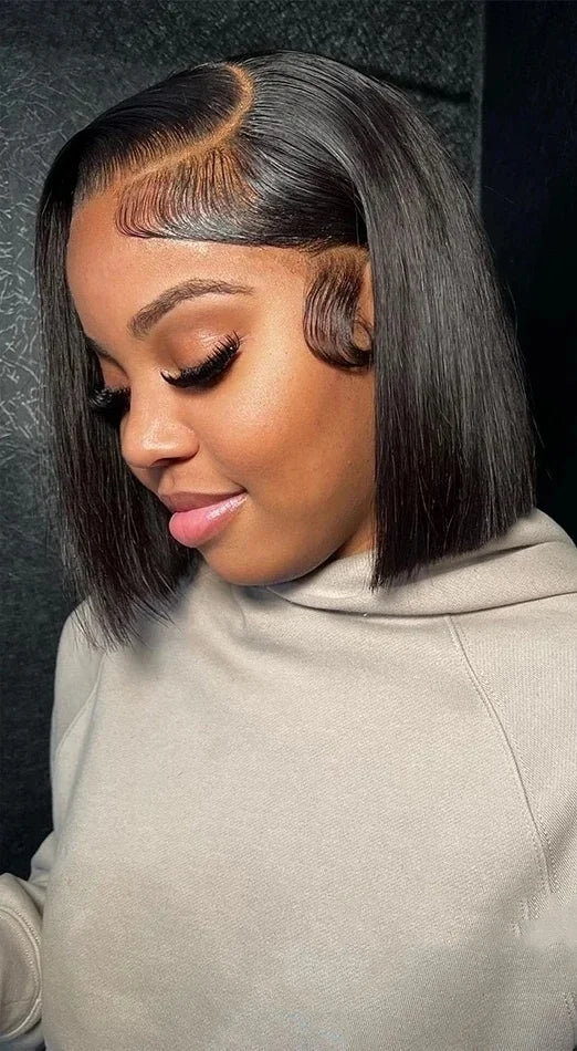 13x4 HD Lace Front Bob Wig – Vietnamese Human Hair, Straight, Pre-Plucked, No Shedding, 8-14 inches