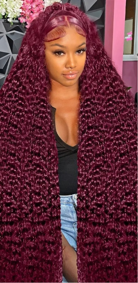 Premium 26+ Inch Burgundy Curly Human Hair Lace Front Wig – 13x4/13x6 HD Lace, Pre-Plucked Hairline