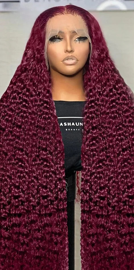 Premium 26+ Inch Burgundy Curly Human Hair Lace Front Wig – 13x4/13x6 HD Lace, Pre-Plucked Hairline