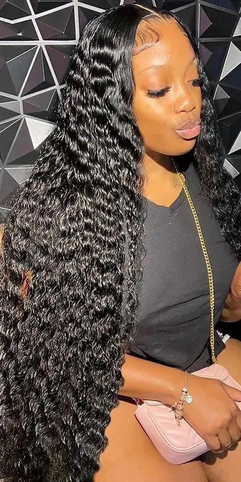 Long Deep Wave HD Lace Front Wig – 100% Hair, 26+ Inch, Hand-Tied, Swiss Lace, Dark Brown Lace