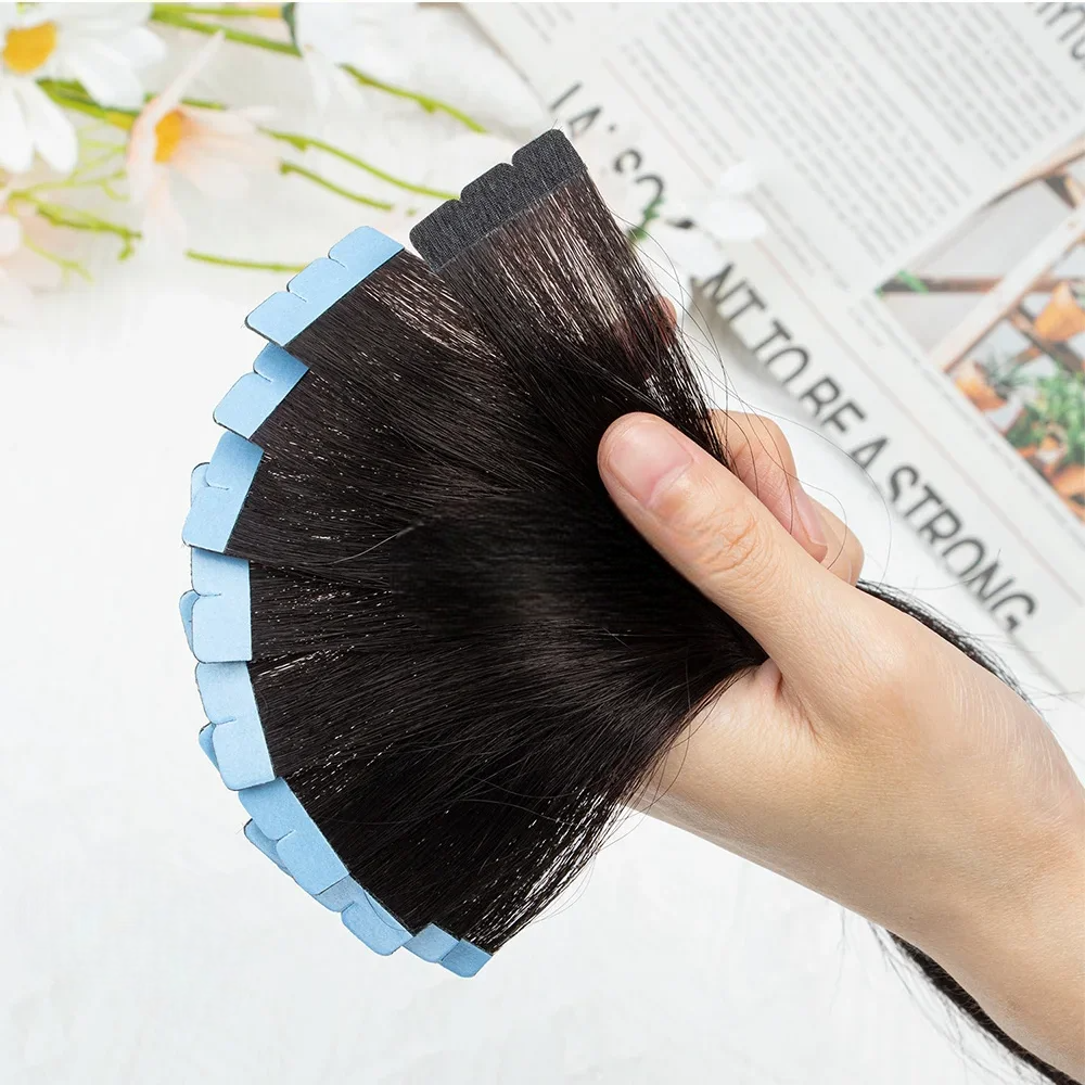 Mini Tape Hair Extensions – 100% Natural Human Hair, Straight Adhesive Extensions for Seamless Volume