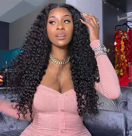 Long Deep Wave Hair Lace Front Wig – 26+ Inches, Transparent Lace, Luxe Natural Look