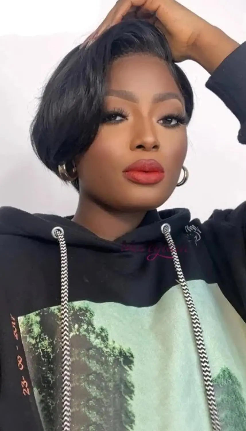 Pixie Straight Lace Front Wig – 100% Human Hair, Swiss Lace, Transparent Lace, Permable, Natural Look