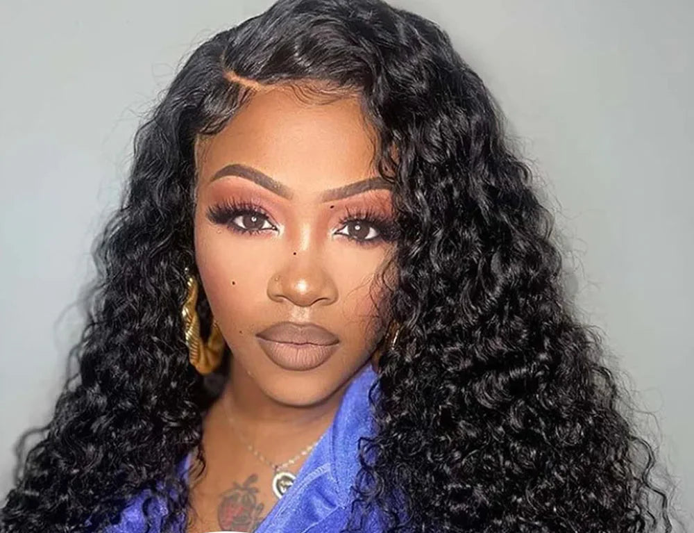 Deep Wave Lace Front Wig – 18-24 Inch, Swiss Lace, 200% Density, Natural Off-Black