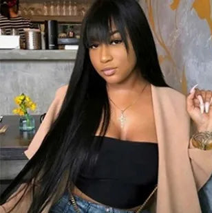 Luxurious Straight Lace Wig – Pre-Plucked Hairline, 200%-250% Density, Natural Off Black Color