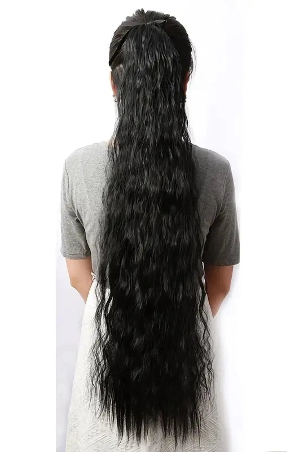 31-Inch Long Wavy Black Brown Clip-On Hair Extensions Ponytail – Glamorous Synthetic Hairpiece for Instant Volume & Length