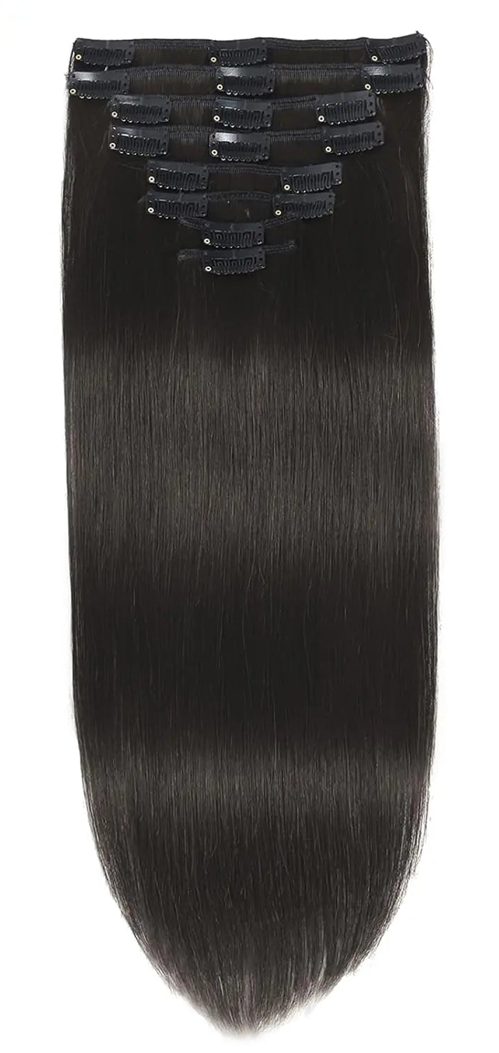 8PCS Pure Color Straight Human Hair Extensions Set - Permable & Dyeable